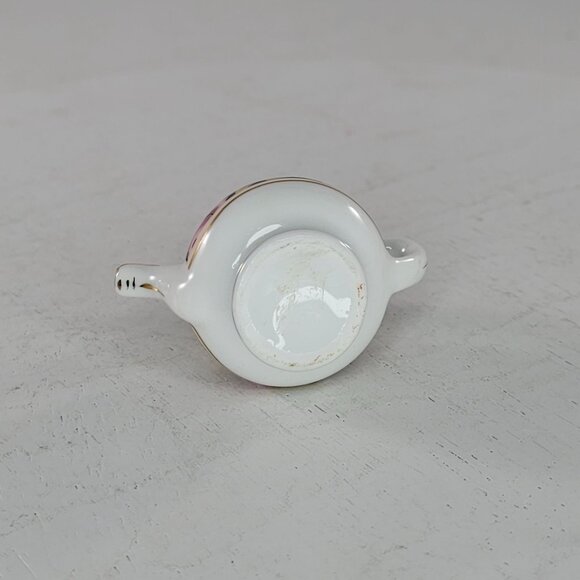 Miniature Floral Porcelain Teapot Trinket Box With Gold Trim - Picture 7 of 8